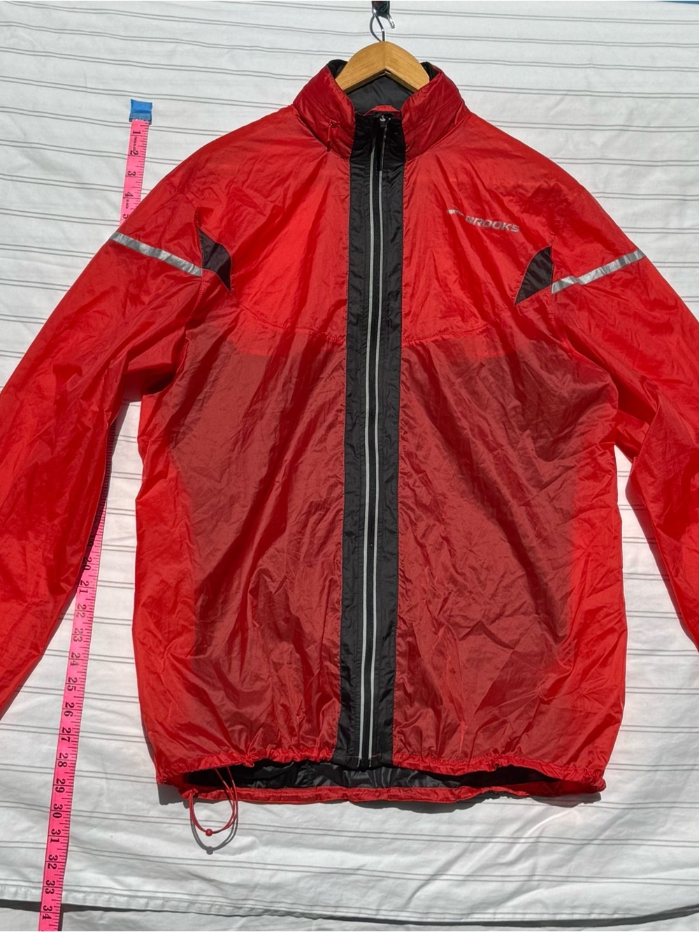Brooks Red Windbreaker Jacket with Black Trim